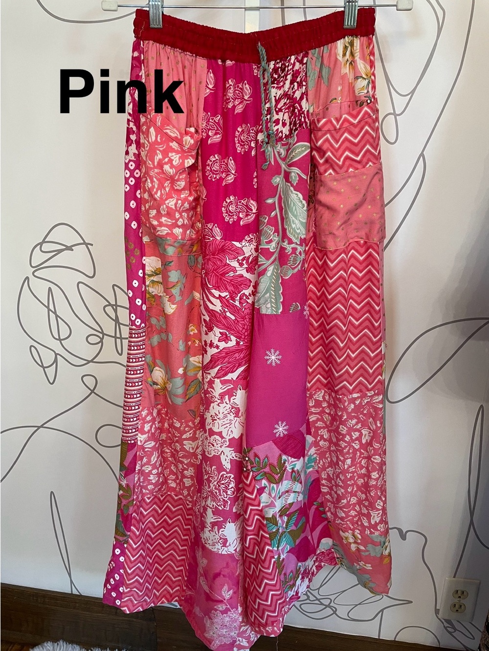 Boho Cotton/Rayon Patchwork Wide Leg Pants with Pockets O/S (fits most) - Picture 3 of 13